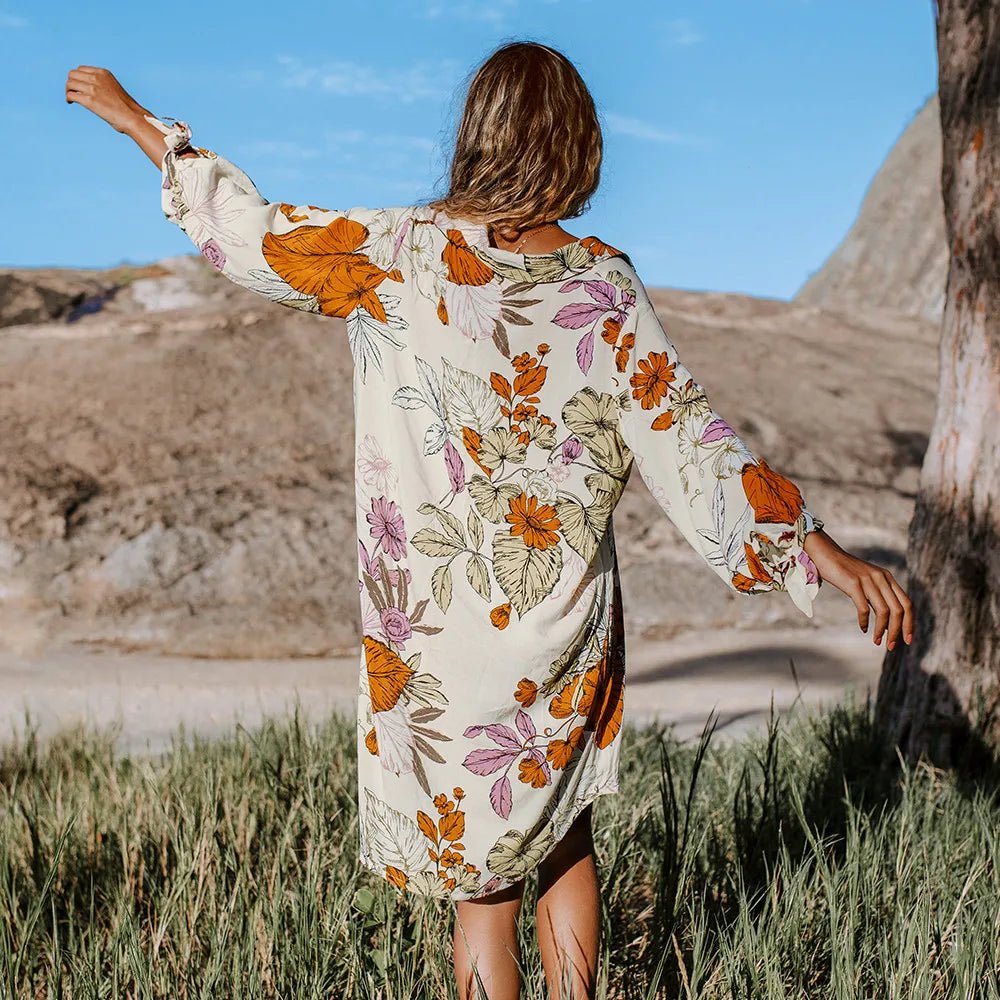 Floral Buttoned Dress Cover Up